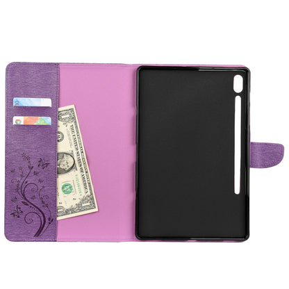 Imprint Butterfly Flower Wallet Leather Flip Shell for Samsung Galaxy Tab S6 T860 T865