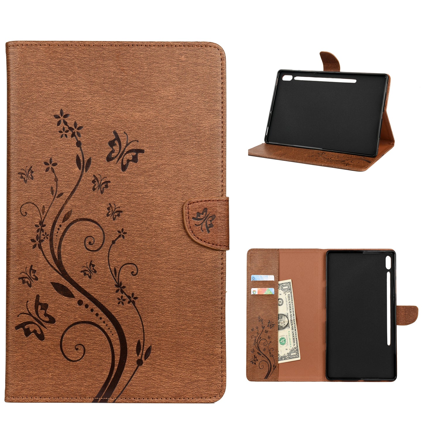 Imprint Butterfly Flower Wallet Leather Flip Shell for Samsung Galaxy Tab S6 T860 T865