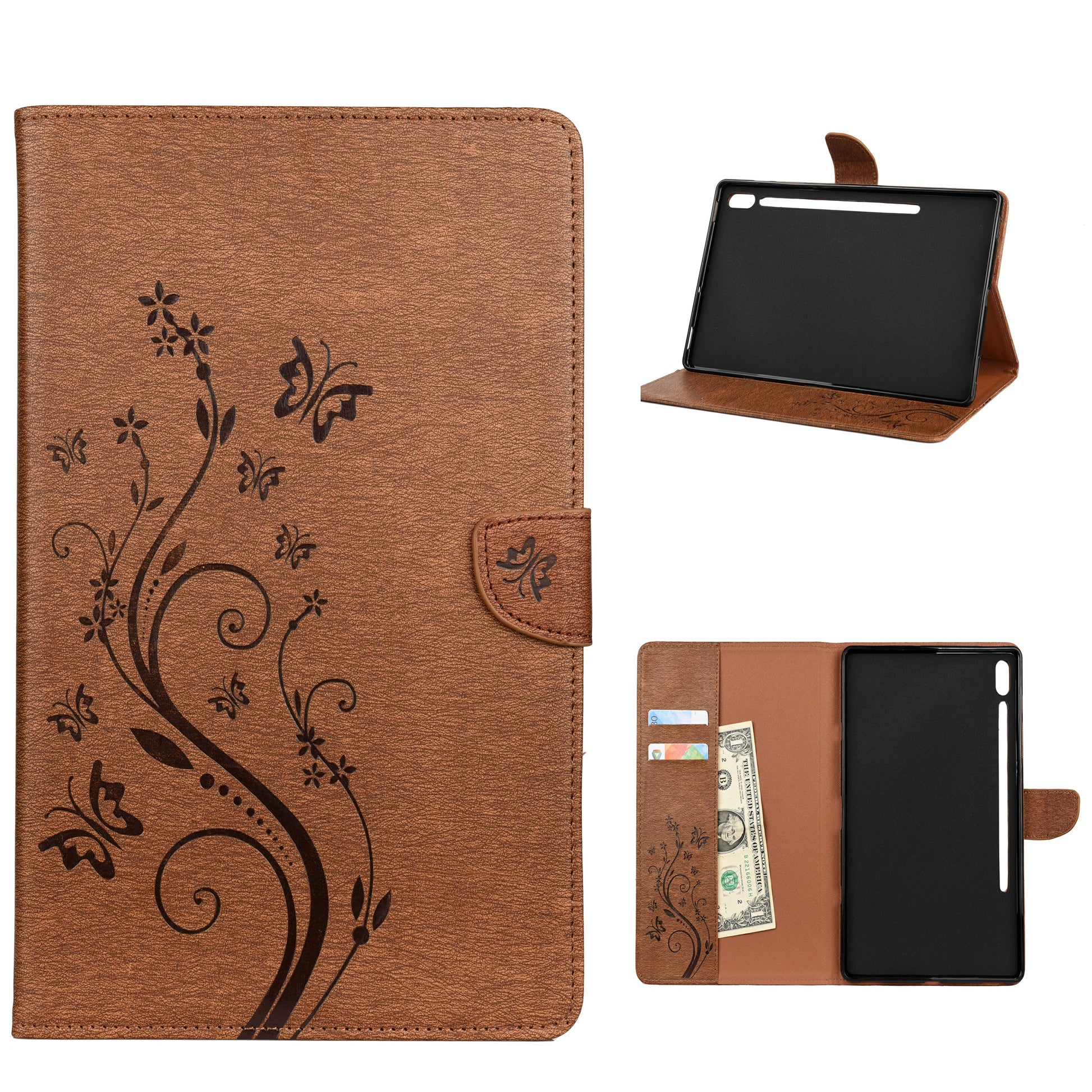 Imprint Butterfly Flower Wallet Leather Flip Shell for Samsung Galaxy Tab S6 T860 T865
