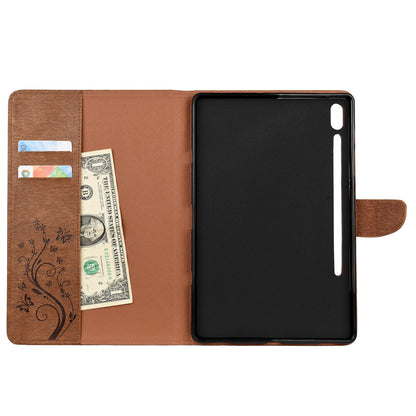 Imprint Butterfly Flower Wallet Leather Flip Shell for Samsung Galaxy Tab S6 T860 T865