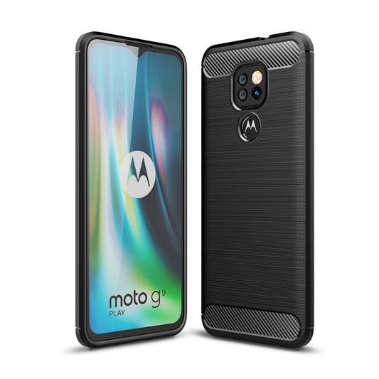 Carbon Fiber Brushed TPU Back Shell for Motorola Moto G9 Play Phone Cover