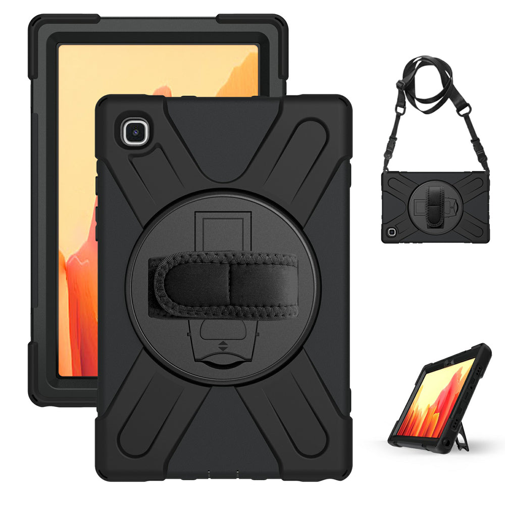 [Built-in Hand Holder Strap] 360° Swivel PC + Silicone Combo Kickstand Shell with Shoulder Strap for Samsung Galaxy Tab A7 10.4 (2020)