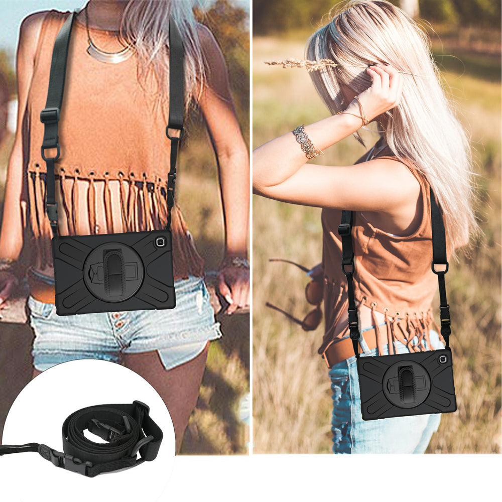 [Built-in Hand Holder Strap] 360Â° Swivel PC + Silicone Combo Kickstand Shell with Shoulder Strap for Samsung Galaxy Tab A7 10.4 (2020)