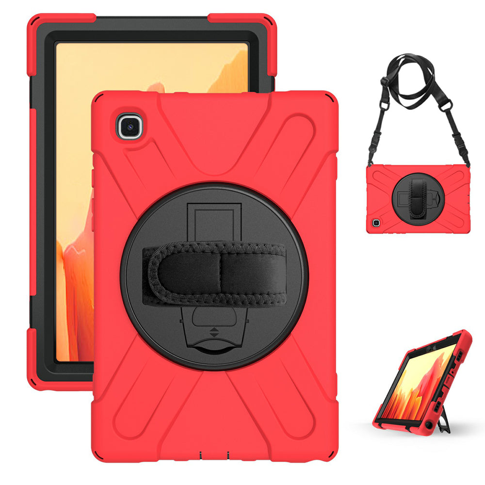 [Built-in Hand Holder Strap] 360° Swivel PC + Silicone Combo Kickstand Shell with Shoulder Strap for Samsung Galaxy Tab A7 10.4 (2020)
