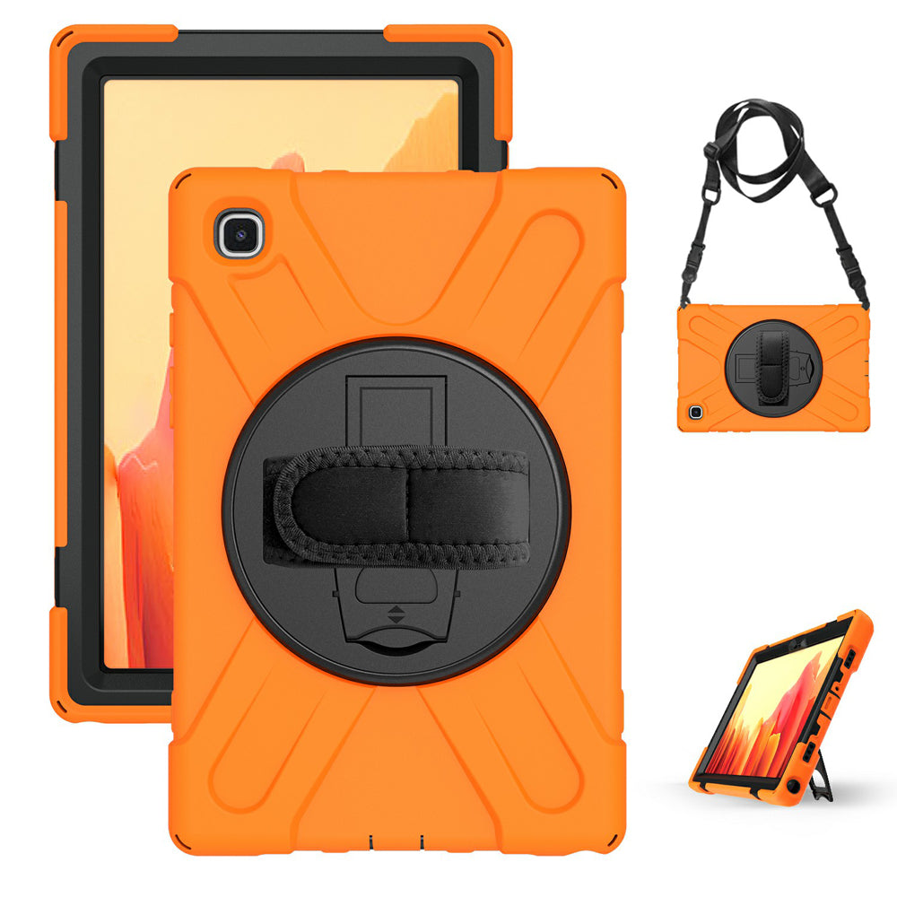 [Built-in Hand Holder Strap] 360° Swivel PC + Silicone Combo Kickstand Shell with Shoulder Strap for Samsung Galaxy Tab A7 10.4 (2020)