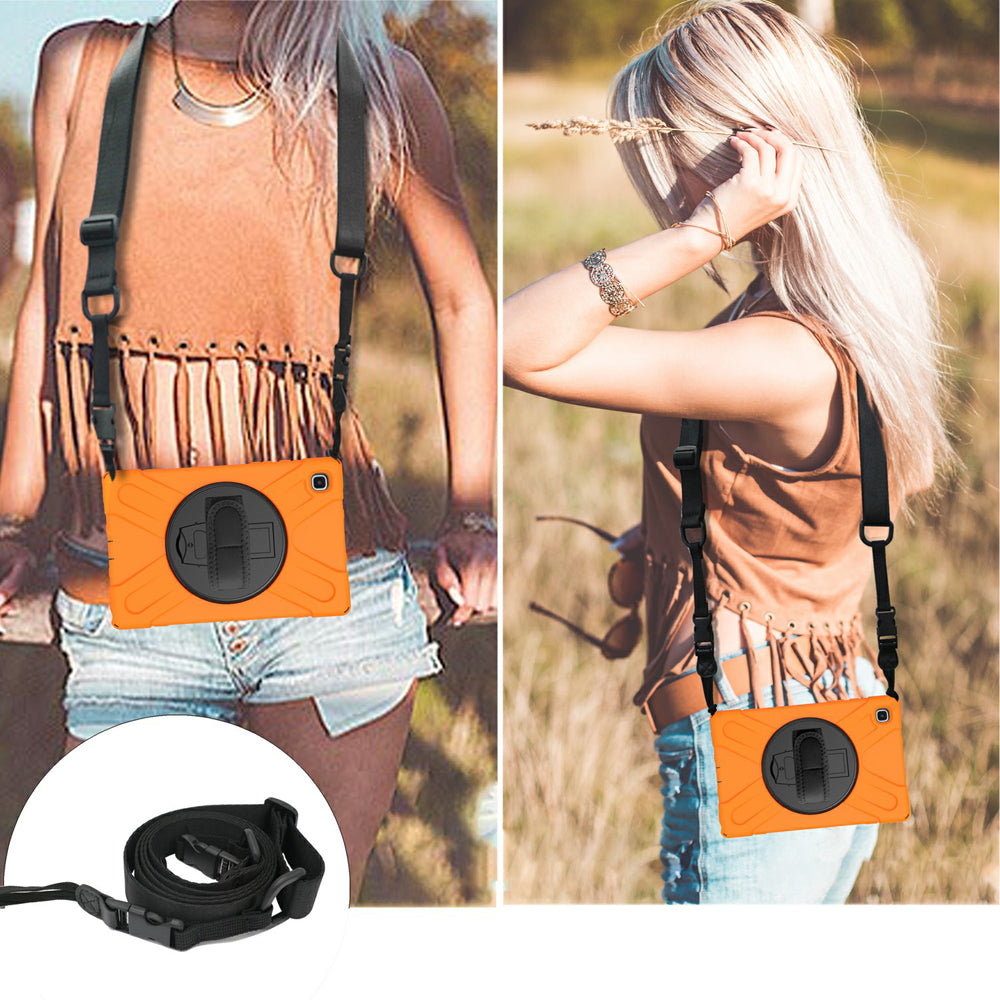 [Built-in Hand Holder Strap] 360Â° Swivel PC + Silicone Combo Kickstand Shell with Shoulder Strap for Samsung Galaxy Tab A7 10.4 (2020)