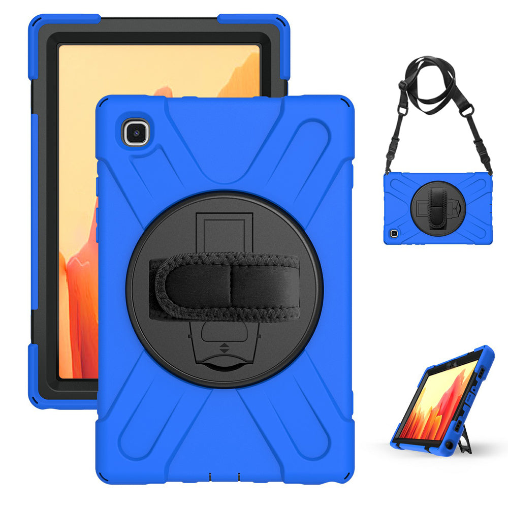 [Built-in Hand Holder Strap] 360° Swivel PC + Silicone Combo Kickstand Shell with Shoulder Strap for Samsung Galaxy Tab A7 10.4 (2020)