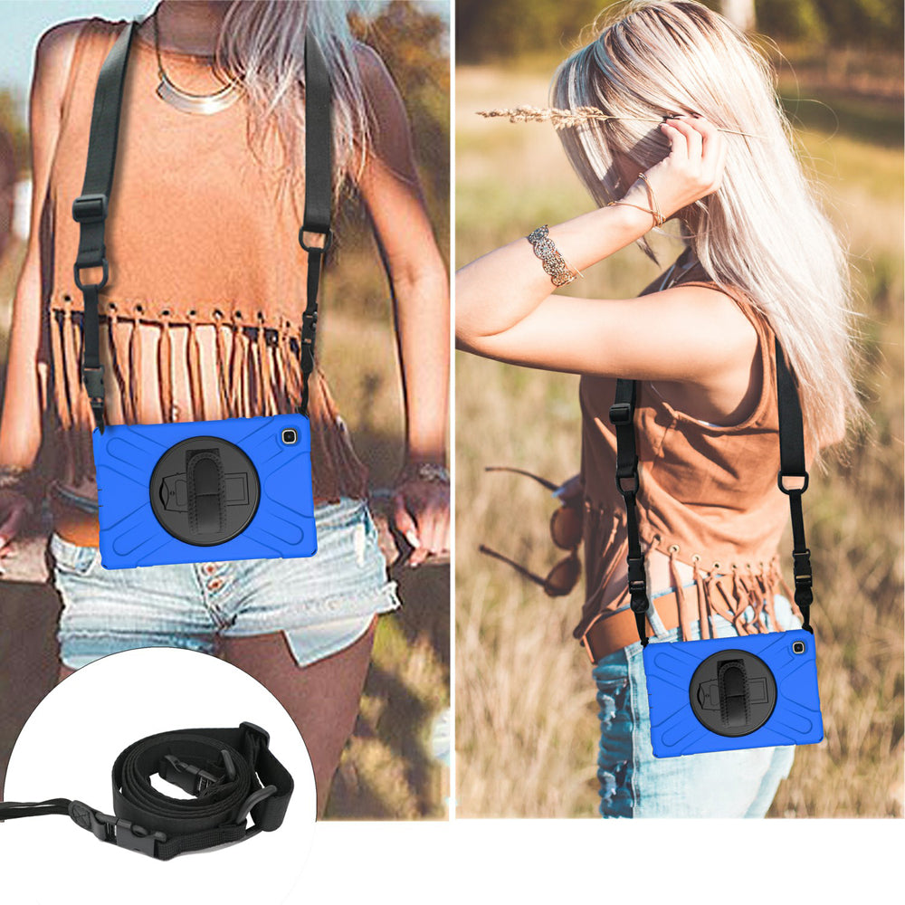 [Built-in Hand Holder Strap] 360Â° Swivel PC + Silicone Combo Kickstand Shell with Shoulder Strap for Samsung Galaxy Tab A7 10.4 (2020)