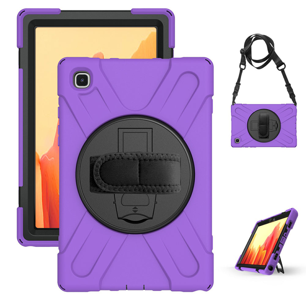 [Built-in Hand Holder Strap] 360° Swivel PC + Silicone Combo Kickstand Shell with Shoulder Strap for Samsung Galaxy Tab A7 10.4 (2020)