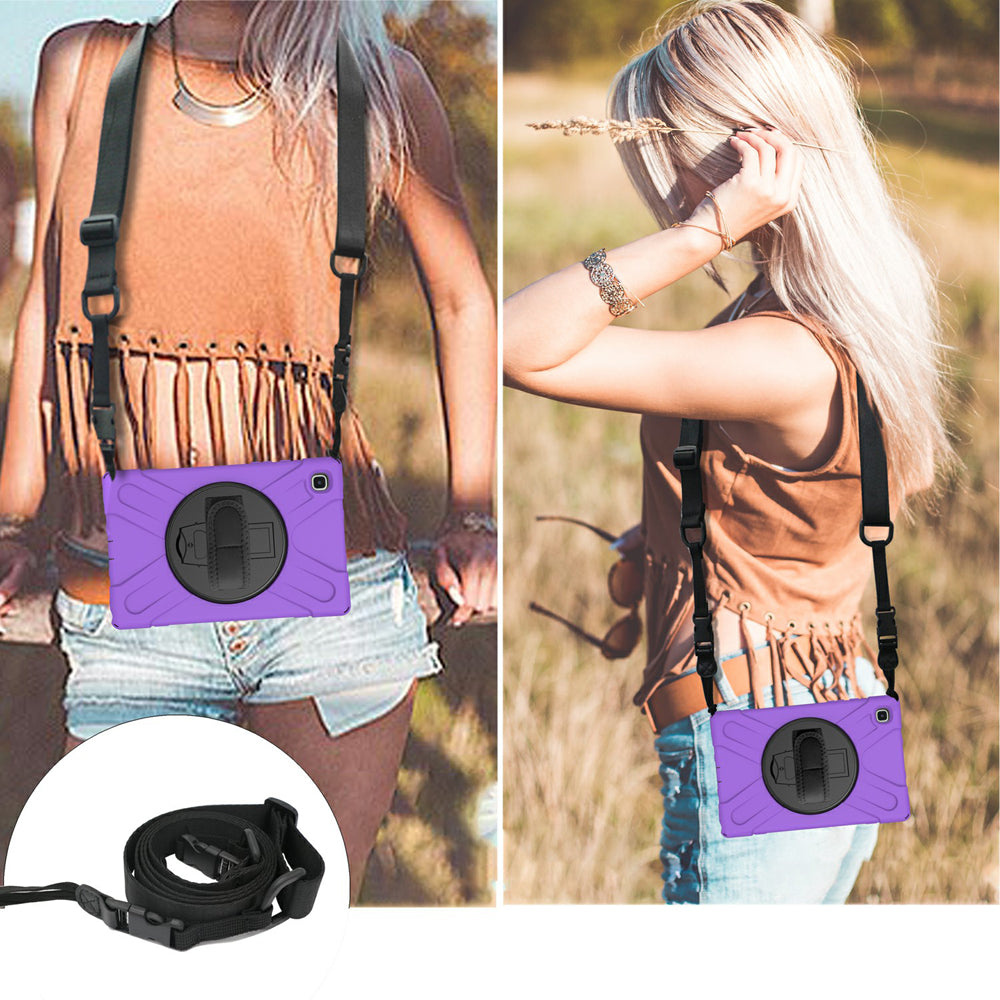 [Built-in Hand Holder Strap] 360Â° Swivel PC + Silicone Combo Kickstand Shell with Shoulder Strap for Samsung Galaxy Tab A7 10.4 (2020)