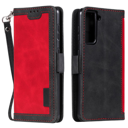 Retro Style Splicing Leather Cover for Samsung Galaxy S21 4G/5G Wallet Case