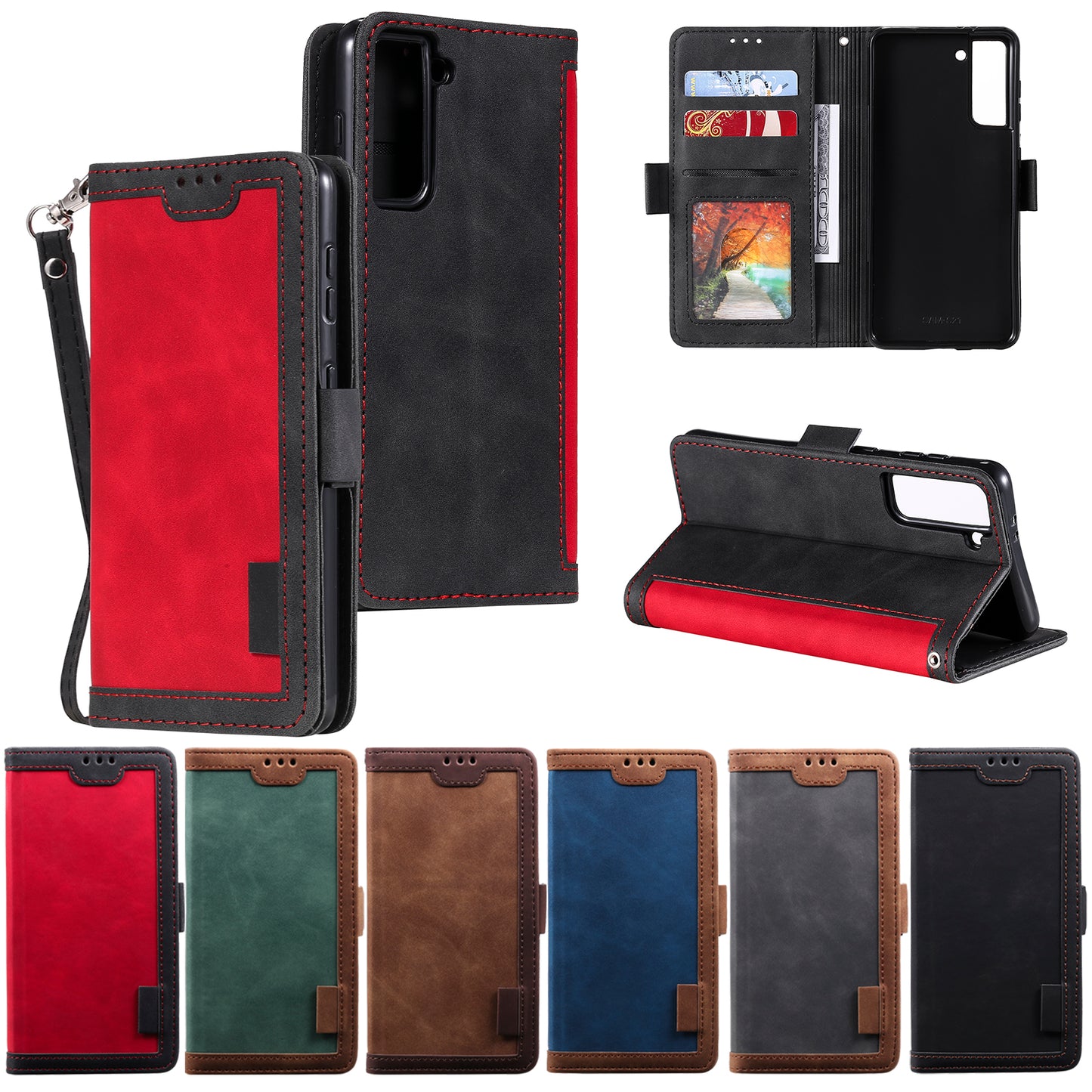 Retro Style Splicing Leather Cover for Samsung Galaxy S21 4G/5G Wallet Case