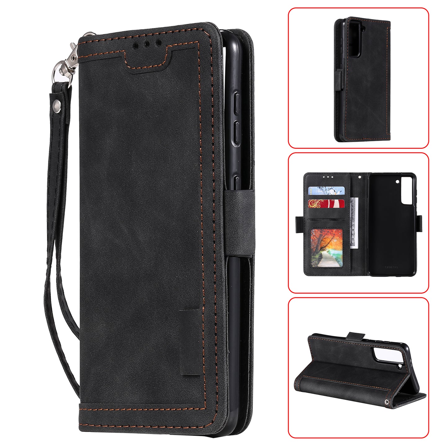 Retro Style Splicing Leather Cover for Samsung Galaxy S21 4G/5G Wallet Case