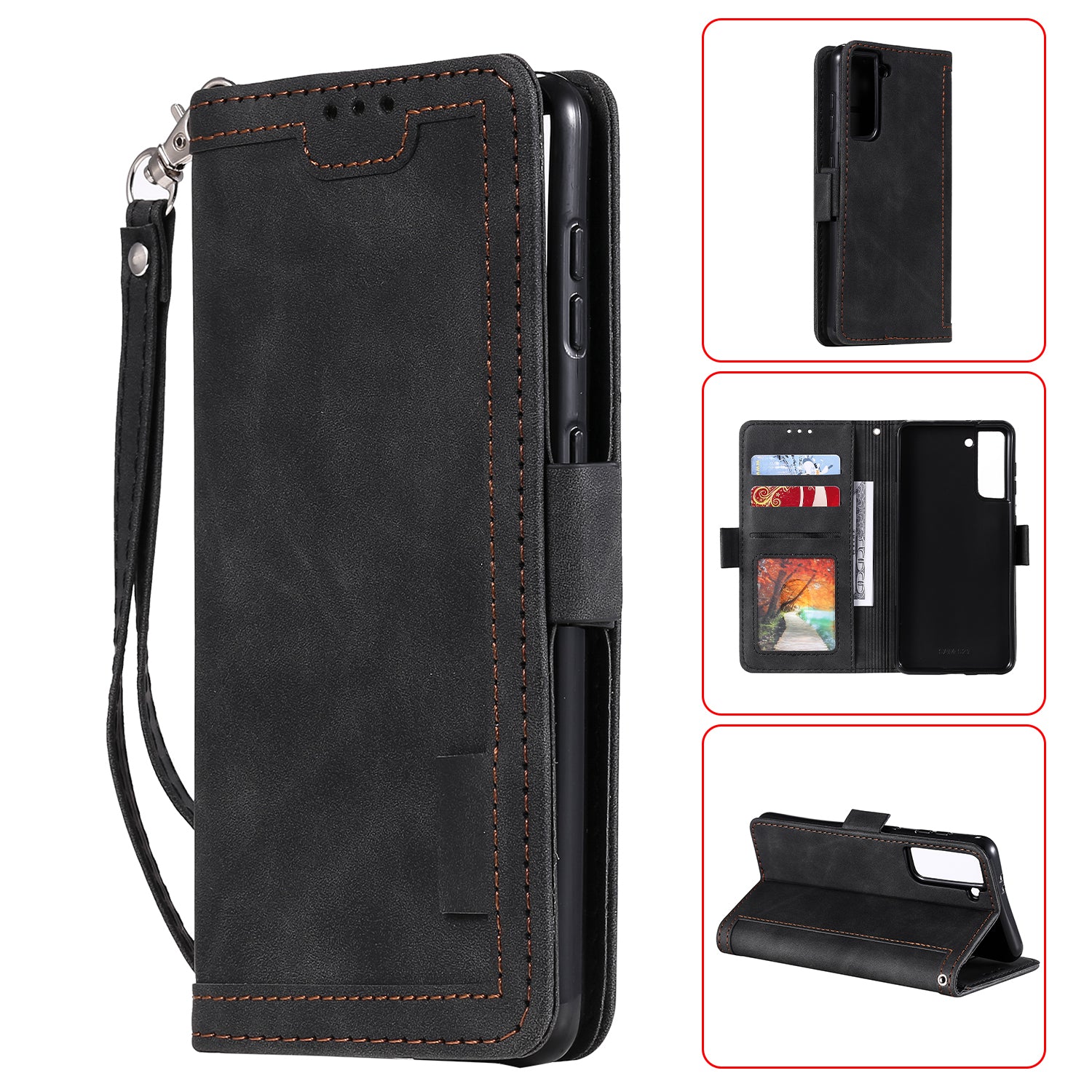 Retro Style Splicing Leather Cover for Samsung Galaxy S21 4G/5G Wallet Case