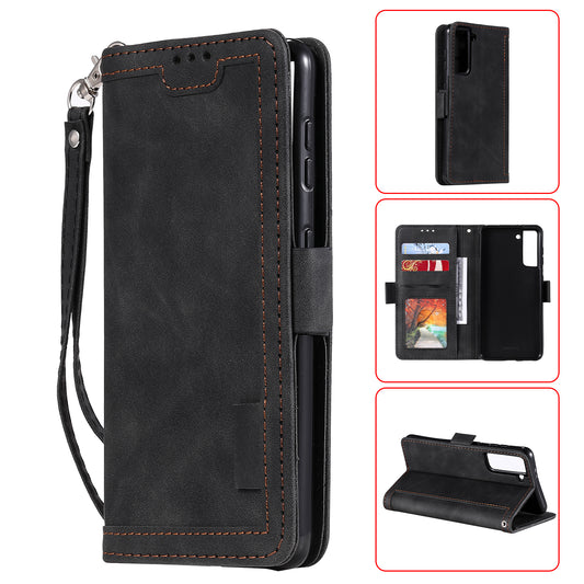 Retro Style Splicing Leather Cover for Samsung Galaxy S21 4G/5G Wallet Case