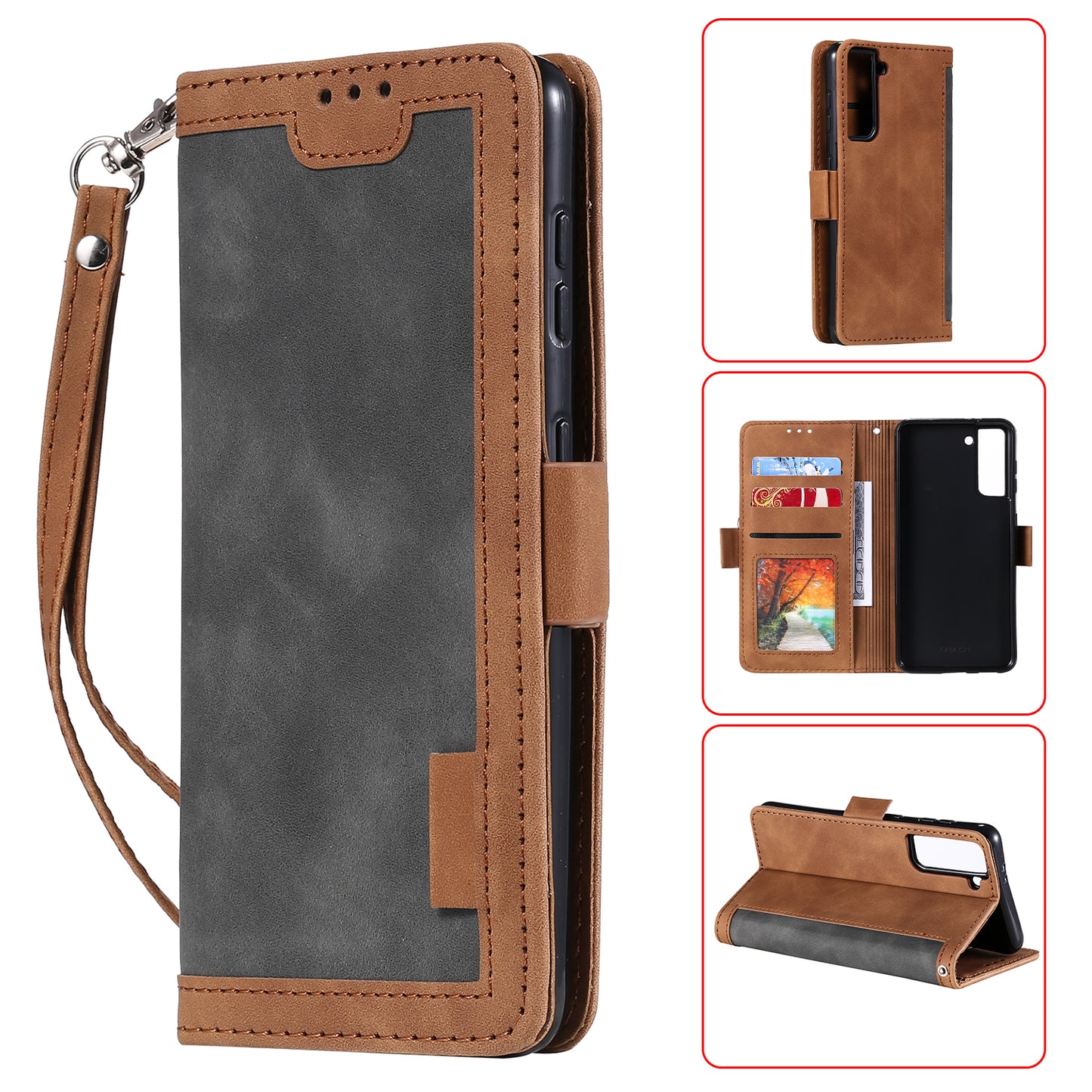 Retro Style Splicing Leather Cover for Samsung Galaxy S21 4G/5G Wallet Case