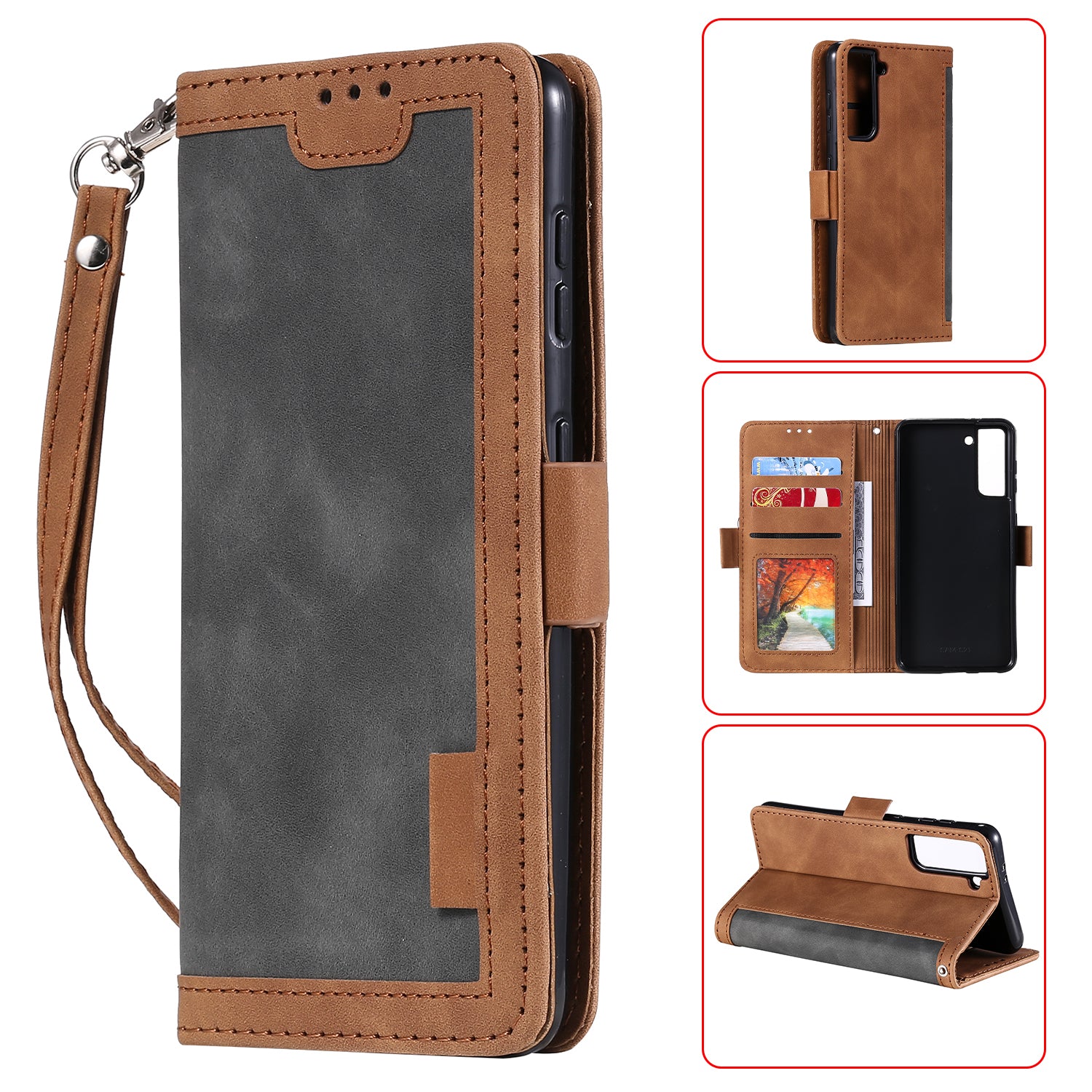Retro Style Splicing Leather Cover for Samsung Galaxy S21 4G/5G Wallet Case