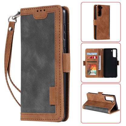 Retro Style Splicing Leather Cover for Samsung Galaxy S21 4G/5G Wallet Case