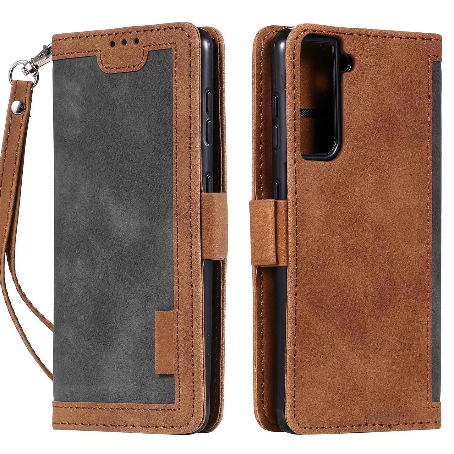 Retro Style Splicing Leather Cover for Samsung Galaxy S21 4G/5G Wallet Case