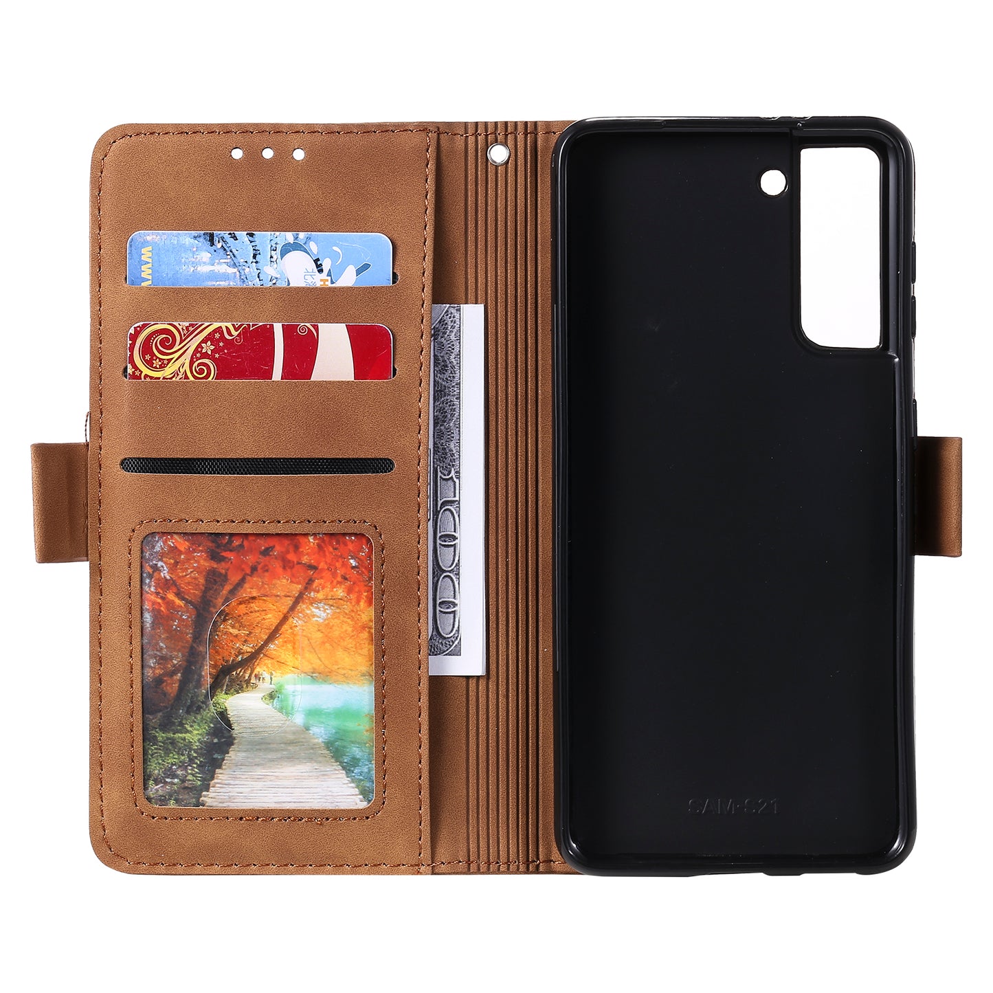 Retro Style Splicing Leather Cover for Samsung Galaxy S21 4G/5G Wallet Case
