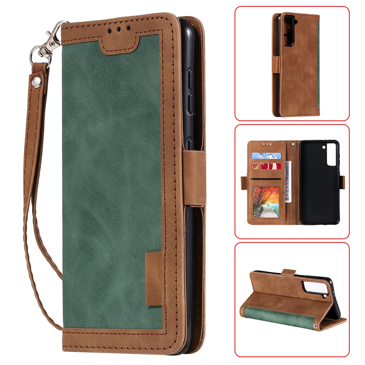Retro Style Splicing Leather Cover for Samsung Galaxy S21 4G/5G Wallet Case