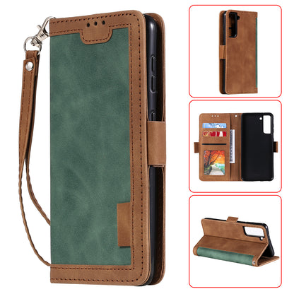 Retro Style Splicing Leather Cover for Samsung Galaxy S21 4G/5G Wallet Case