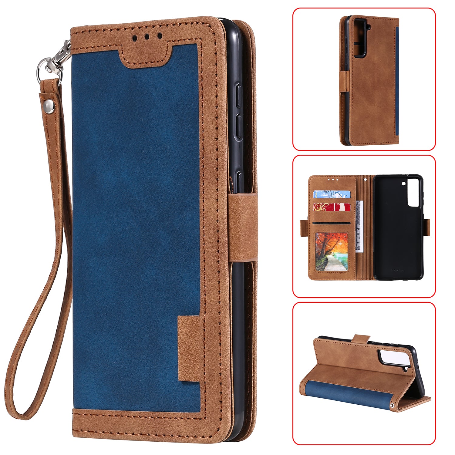 Retro Style Splicing Leather Cover for Samsung Galaxy S21 4G/5G Wallet Case