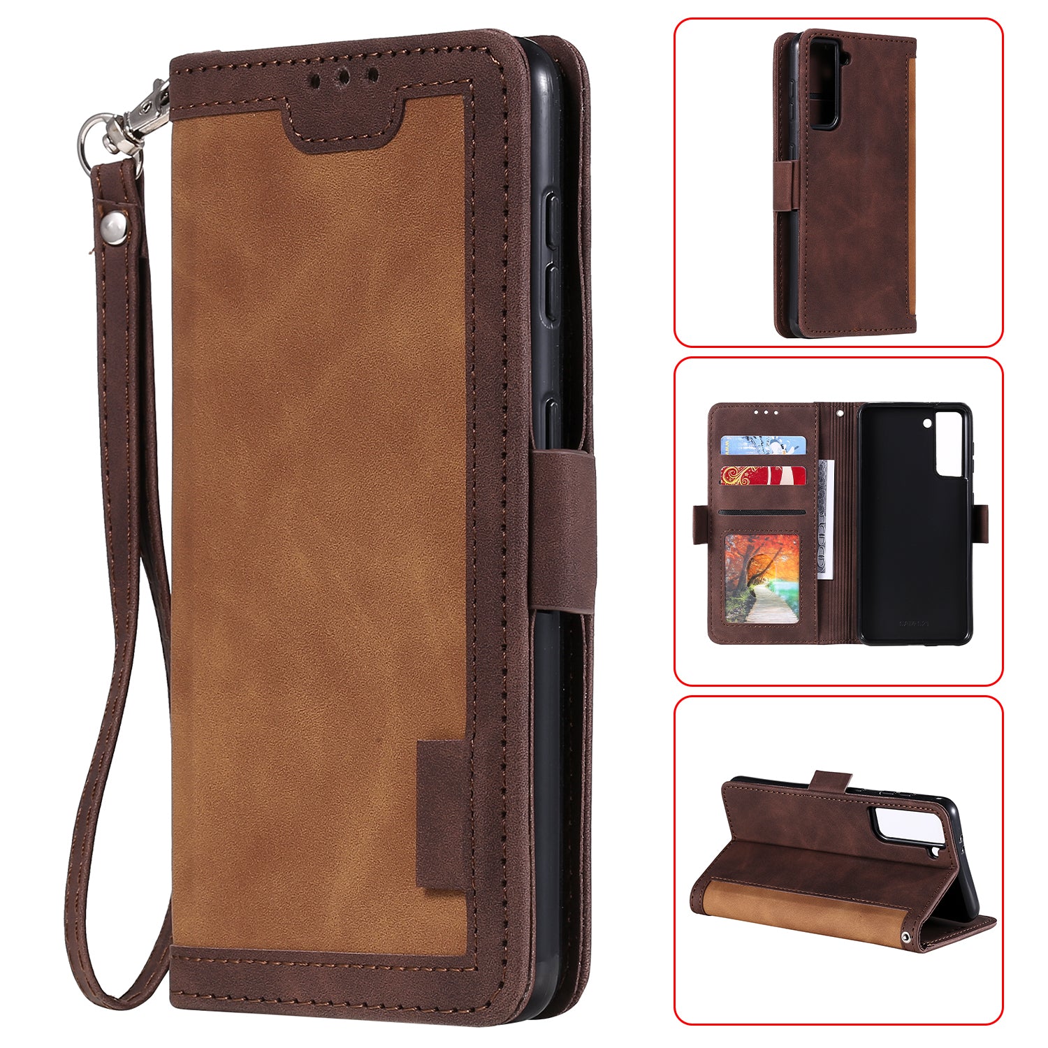 Retro Style Splicing Leather Cover for Samsung Galaxy S21 4G/5G Wallet Case