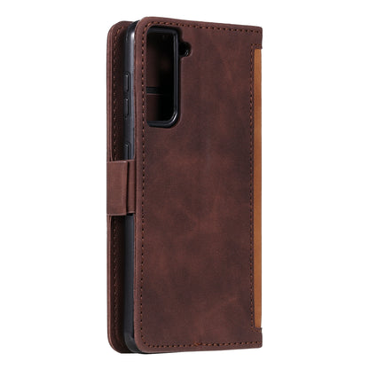 Retro Style Splicing Leather Cover for Samsung Galaxy S21 4G/5G Wallet Case