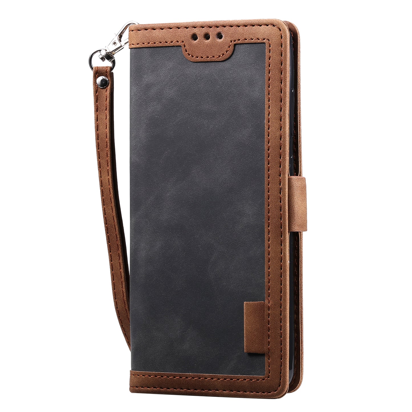 Retro Style Splicing Leather Cover for Samsung Galaxy S21 Ultra 5G Stand Case with Lanyard
