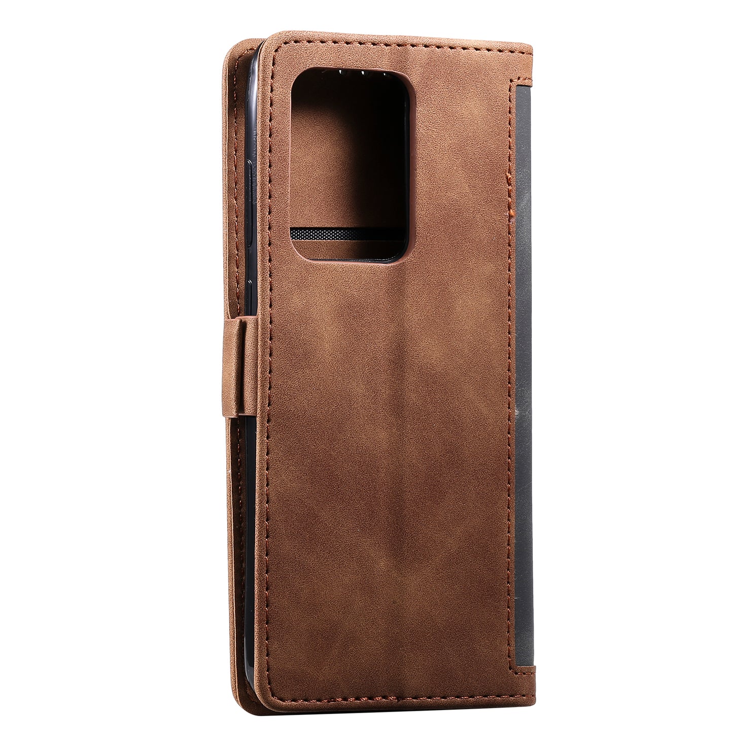 Retro Style Splicing Leather Cover for Samsung Galaxy S21 Ultra 5G Stand Case with Lanyard