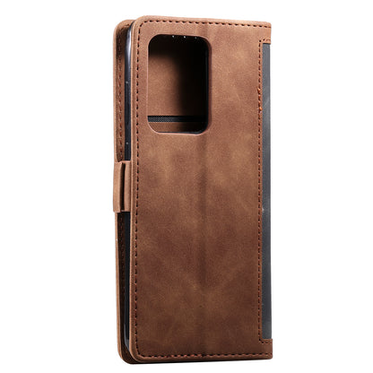 Retro Style Splicing Leather Cover for Samsung Galaxy S21 Ultra 5G Stand Case with Lanyard
