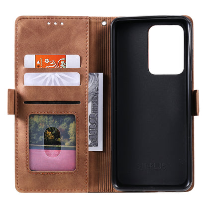 Retro Style Splicing Leather Cover for Samsung Galaxy S21 Ultra 5G Stand Case with Lanyard