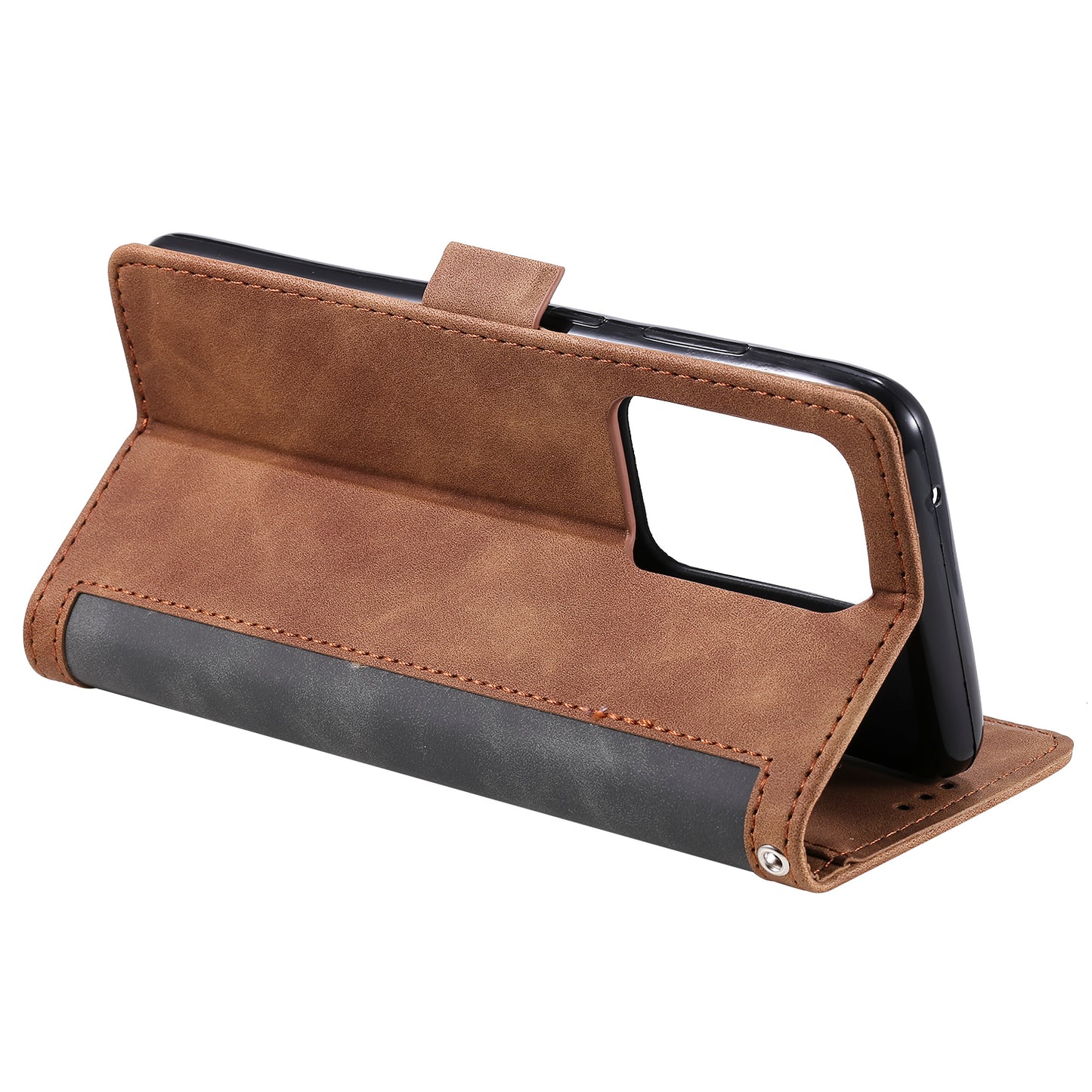 Retro Style Splicing Leather Cover for Samsung Galaxy S21 Ultra 5G Stand Case with Lanyard