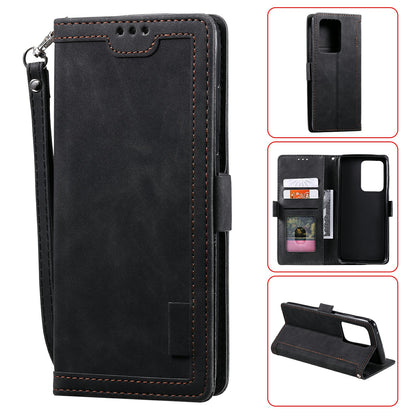 Retro Style Splicing Leather Cover for Samsung Galaxy S21 Ultra 5G Stand Case with Lanyard