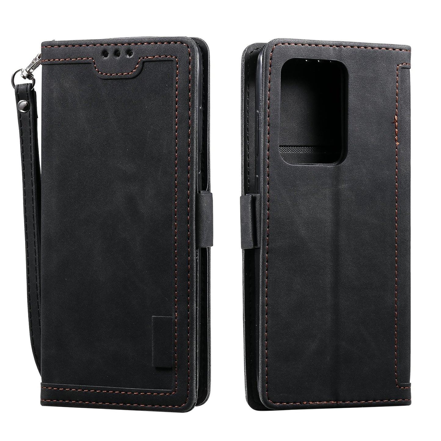 Retro Style Splicing Leather Cover for Samsung Galaxy S21 Ultra 5G Stand Case with Lanyard