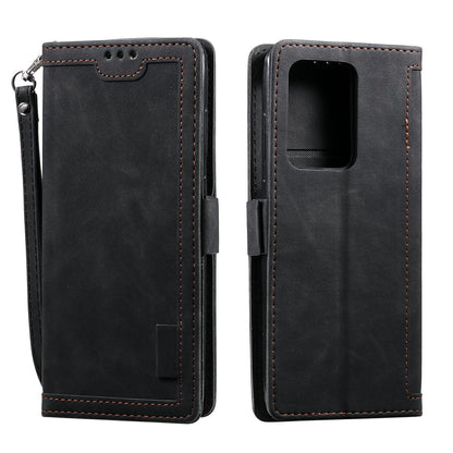 Retro Style Splicing Leather Cover for Samsung Galaxy S21 Ultra 5G Stand Case with Lanyard