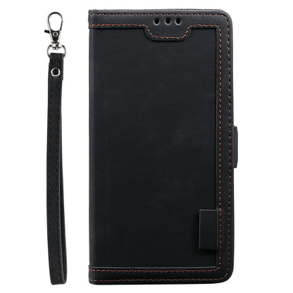 Retro Style Splicing Leather Cover for Samsung Galaxy S21 Ultra 5G Stand Case with Lanyard