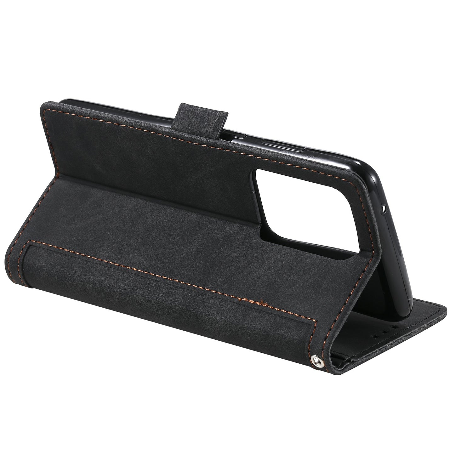 Retro Style Splicing Leather Cover for Samsung Galaxy S21 Ultra 5G Stand Case with Lanyard