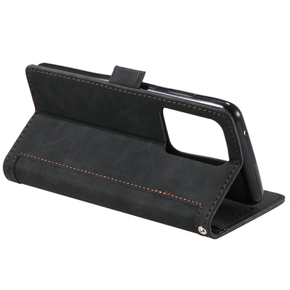 Retro Style Splicing Leather Cover for Samsung Galaxy S21 Ultra 5G Stand Case with Lanyard