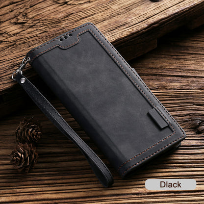 Retro Style Splicing Leather Cover for Samsung Galaxy S21 Ultra 5G Stand Case with Lanyard