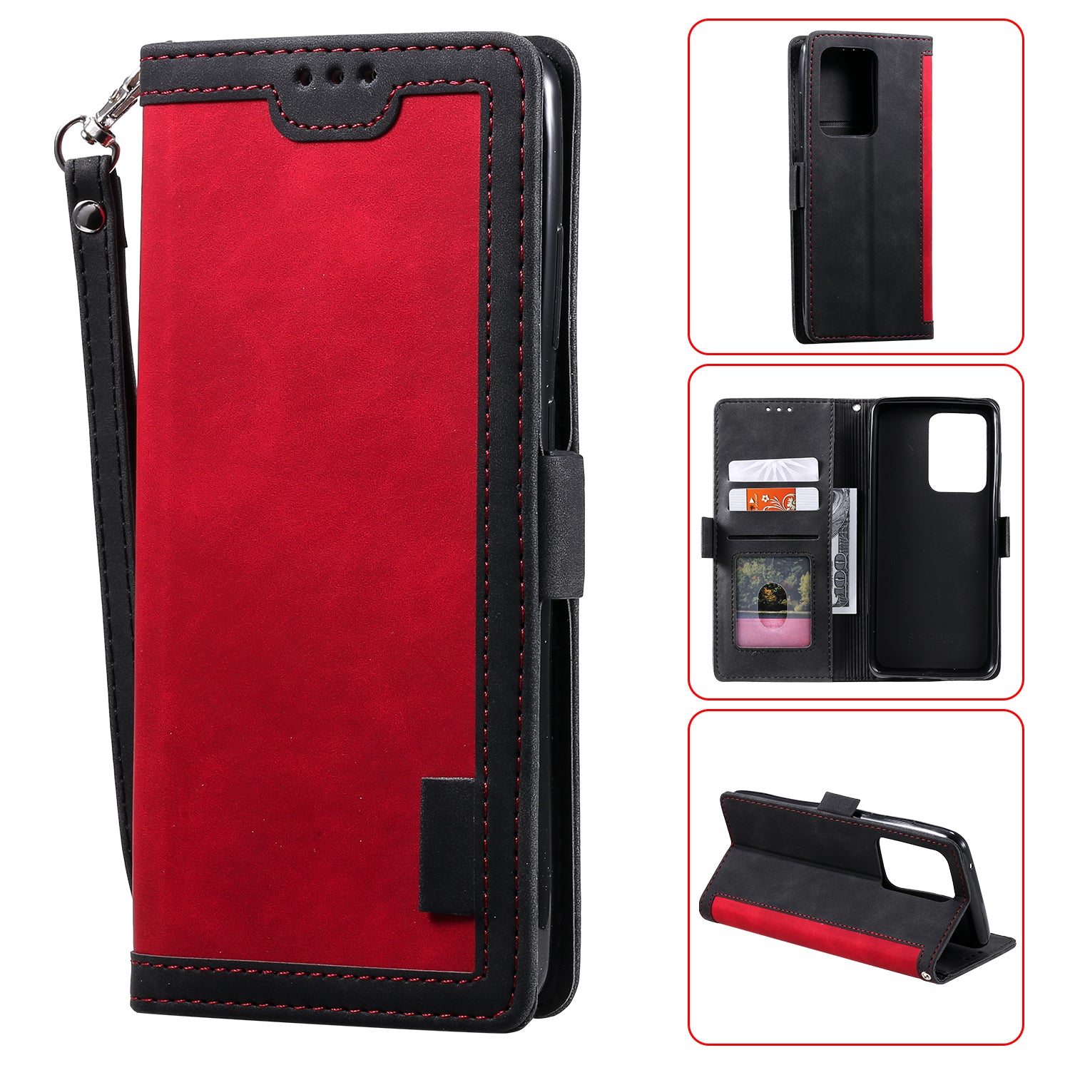 Retro Style Splicing Leather Cover for Samsung Galaxy S21 Ultra 5G Stand Case with Lanyard