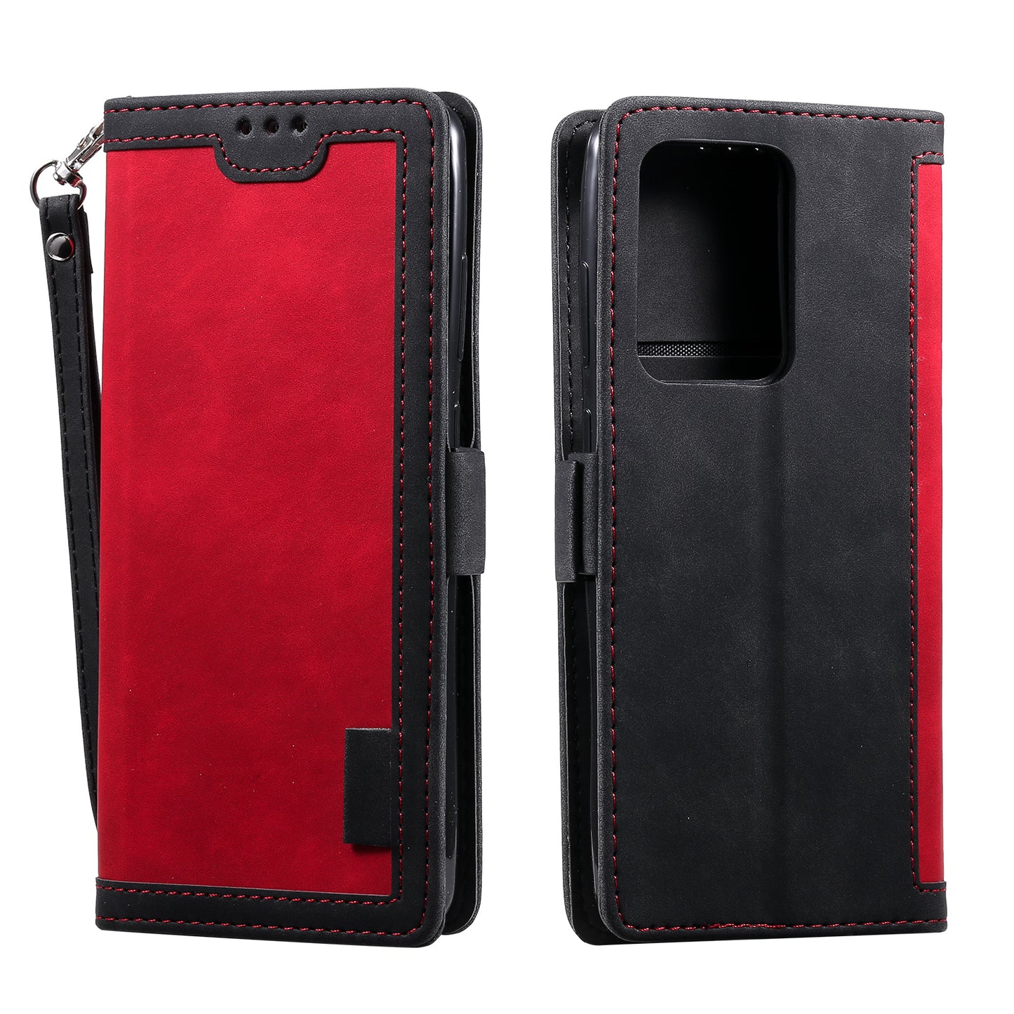 Retro Style Splicing Leather Cover for Samsung Galaxy S21 Ultra 5G Stand Case with Lanyard