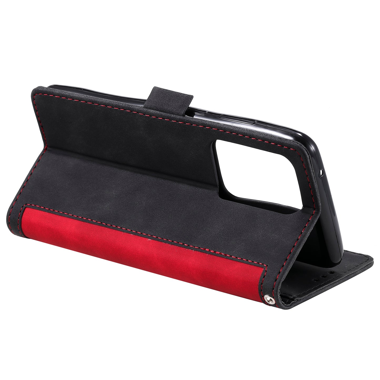 Retro Style Splicing Leather Cover for Samsung Galaxy S21 Ultra 5G Stand Case with Lanyard