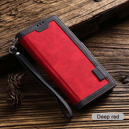 Retro Style Splicing Leather Cover for Samsung Galaxy S21 Ultra 5G Stand Case with Lanyard