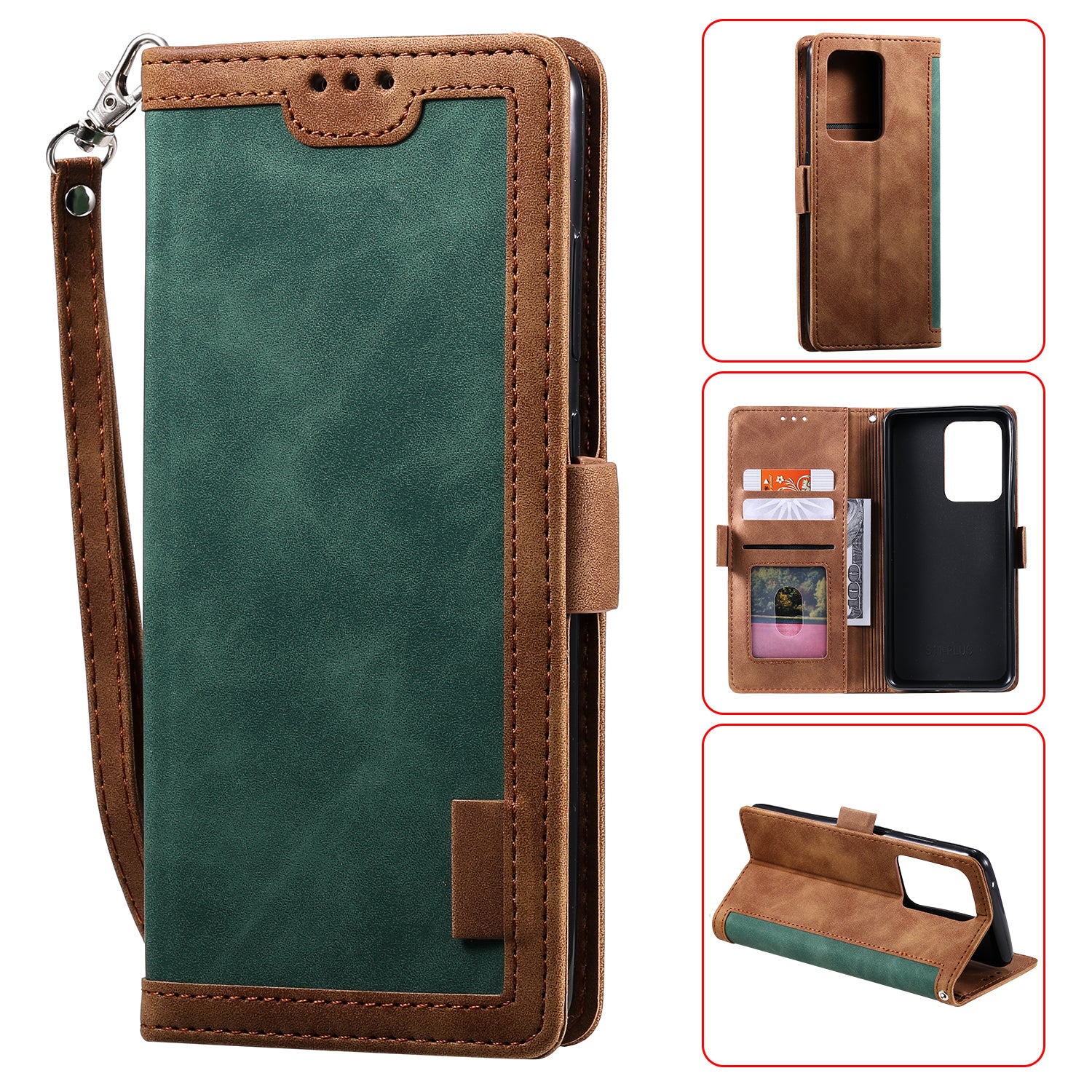 Retro Style Splicing Leather Cover for Samsung Galaxy S21 Ultra 5G Stand Case with Lanyard