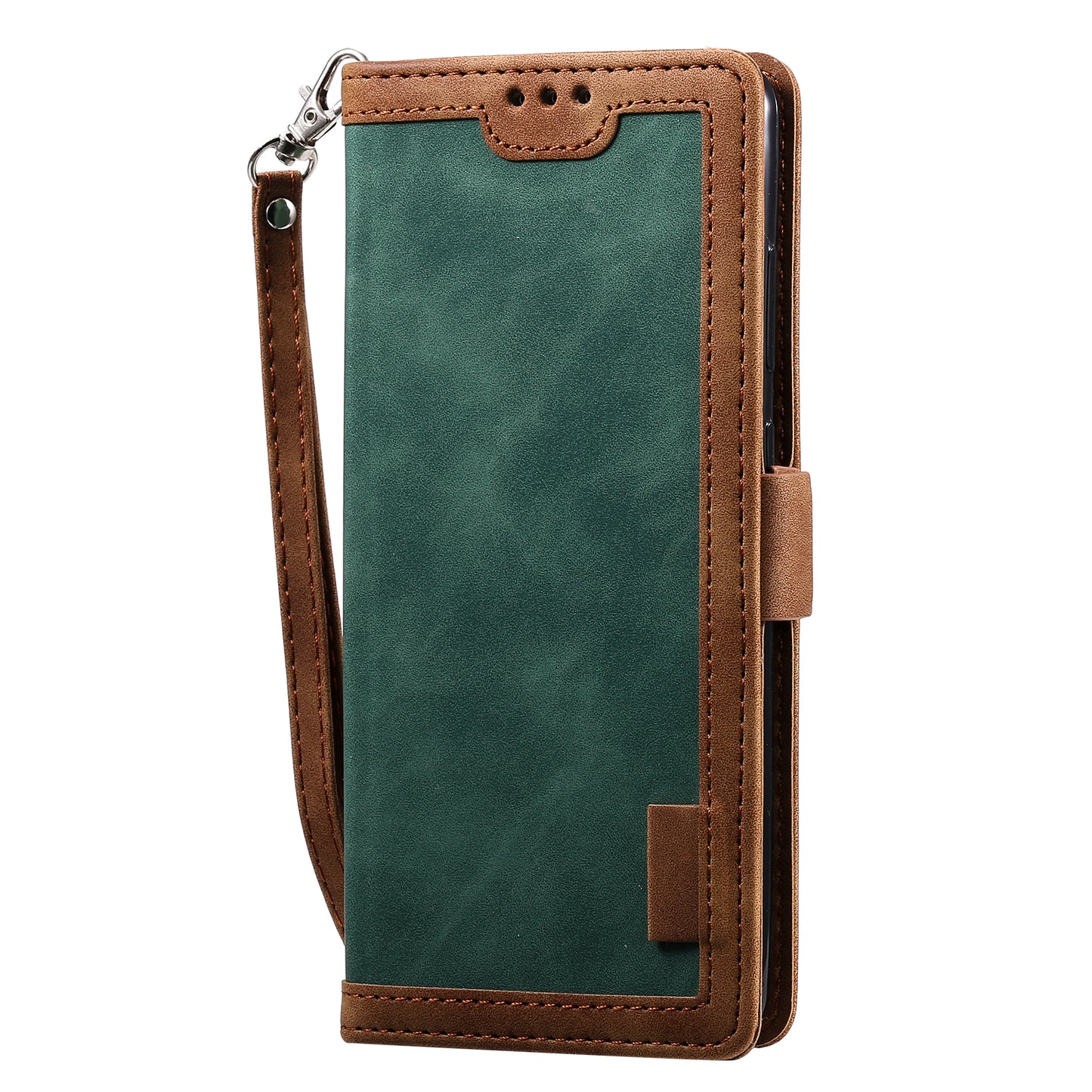Retro Style Splicing Leather Cover for Samsung Galaxy S21 Ultra 5G Stand Case with Lanyard