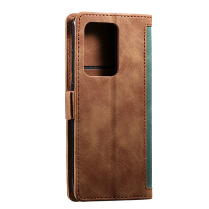 Retro Style Splicing Leather Cover for Samsung Galaxy S21 Ultra 5G Stand Case with Lanyard