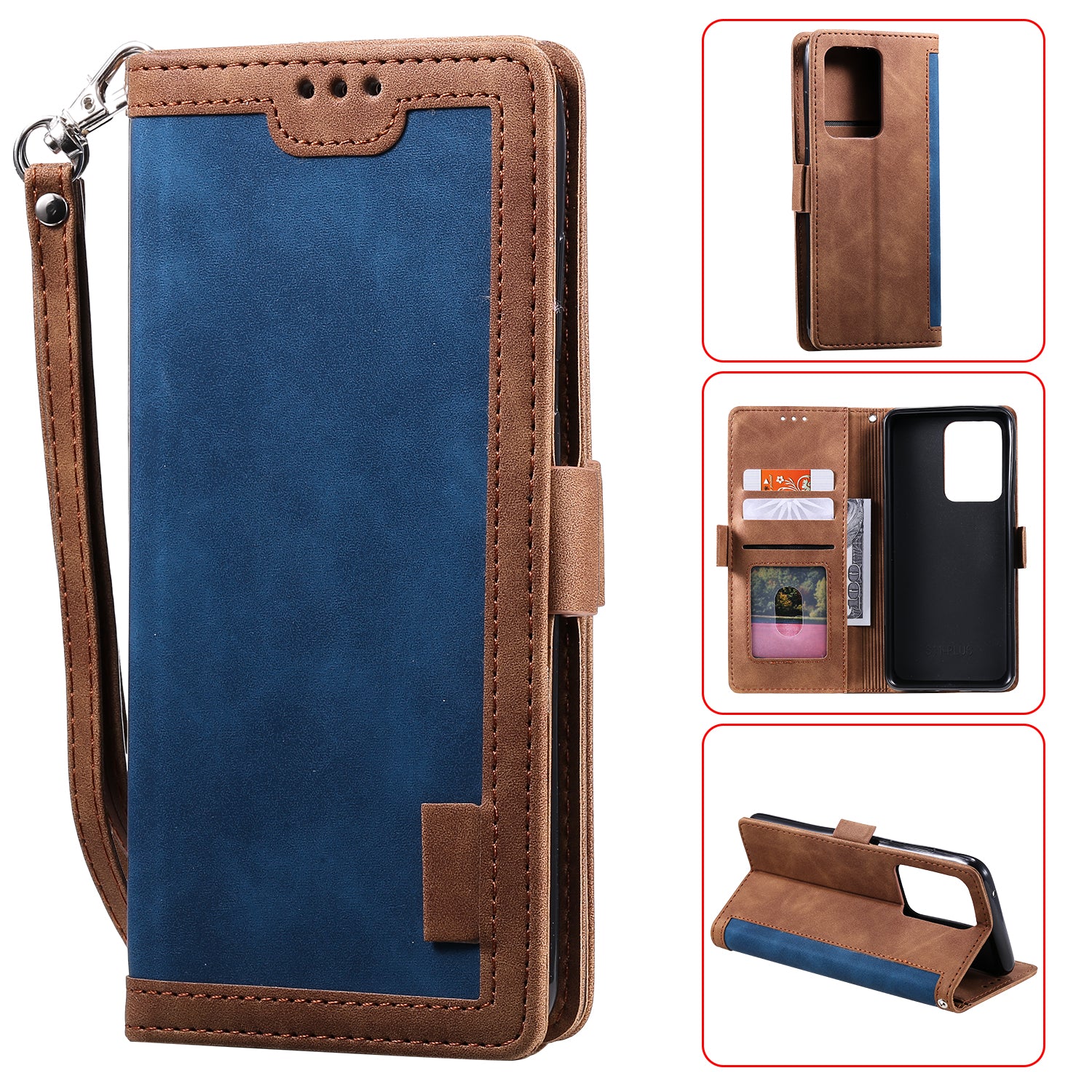 Retro Style Splicing Leather Cover for Samsung Galaxy S21 Ultra 5G Stand Case with Lanyard