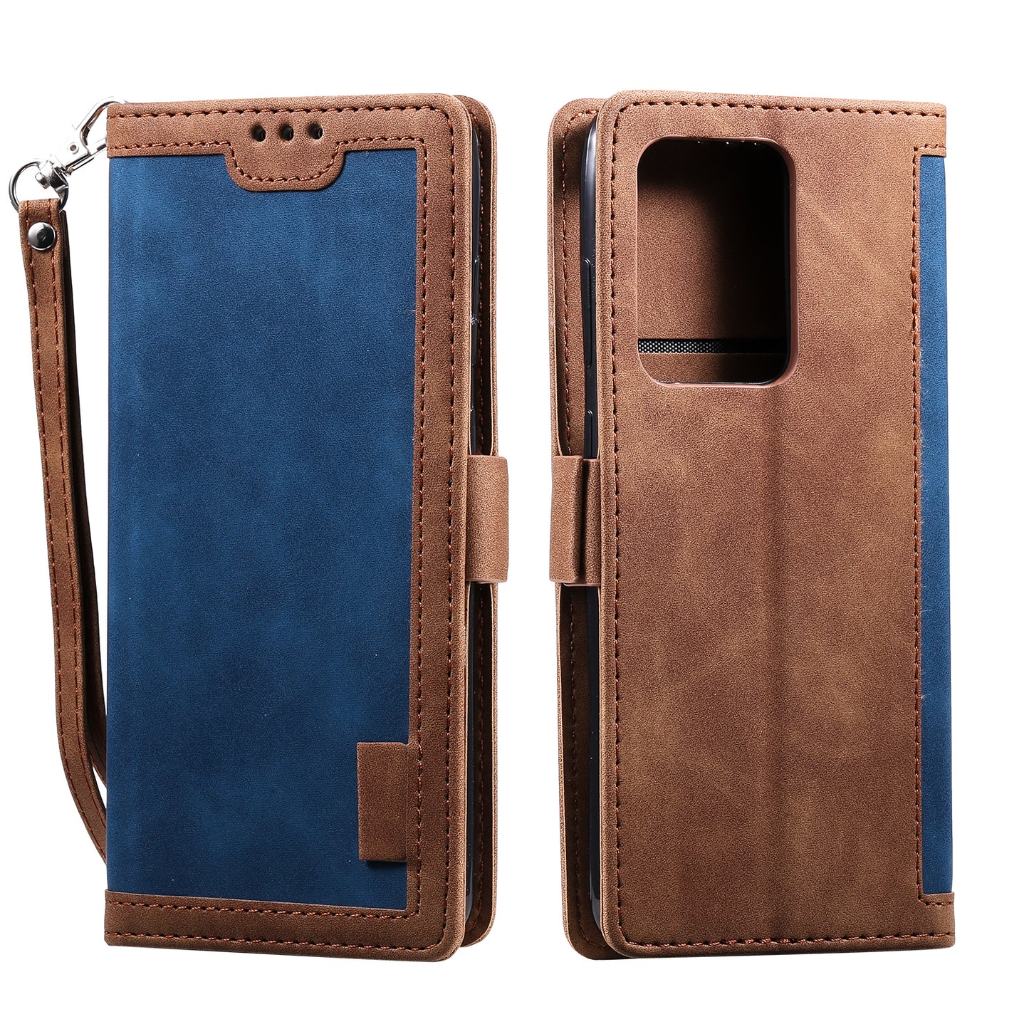Retro Style Splicing Leather Cover for Samsung Galaxy S21 Ultra 5G Stand Case with Lanyard